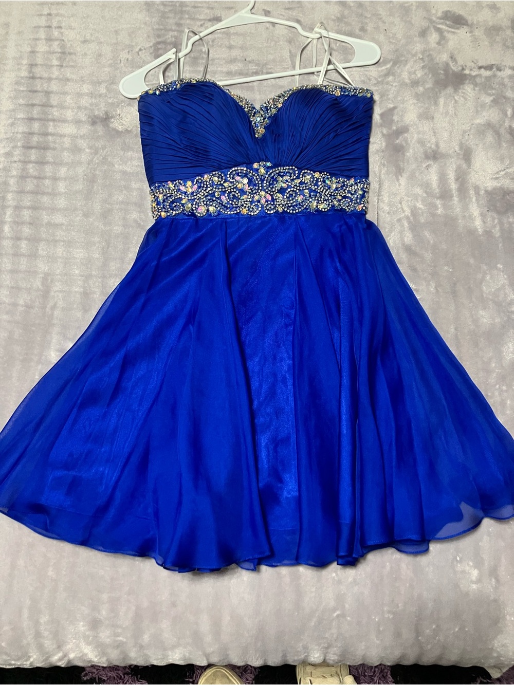 Royal Blue Beaded Waist Party Dress